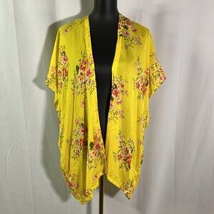 NWT LOFT Yellow & Pink Floral Print Short Sleeve Open Front Coverup